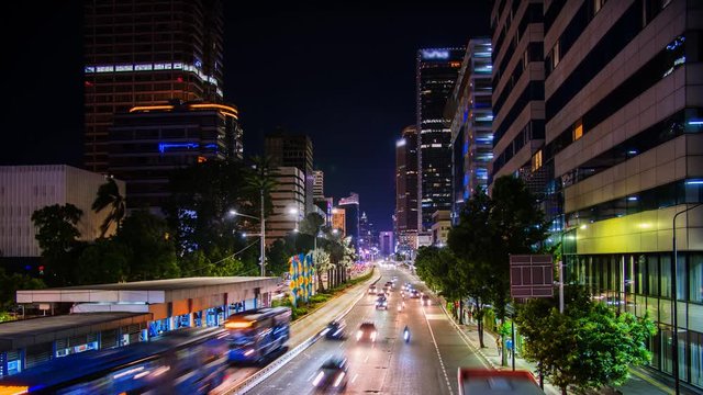 Evening road traffic in the city of Jakarta. Indonesia.
