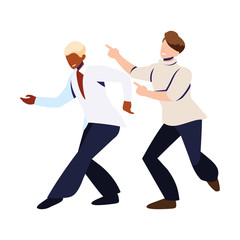 men in pose of dancing on white background