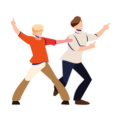 men in pose of dancing on white background