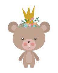 Cute bear with crown flowers and leaves vector design