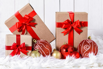 Christmas ornaments with gifts boxes