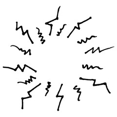 hand drawn doodle starburst, sunburst, firework, explosion set. doodle design element. vector illustration