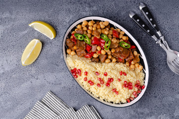 Stewed vegetables with chickpeas and couscous