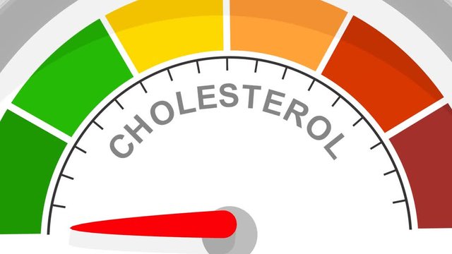Cholesterol meter read high level result. Color scale with arrow from red to green. The measuring device. Colorful infographic gauge element. 3D rendering