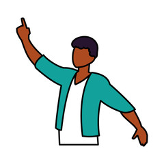 man in pose of dancing, party, on white background