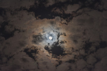 Moon landscape in the clouds at night