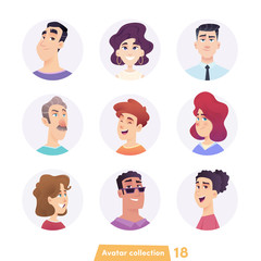 Cheerful people avatar collection. User faces. Trendy modern style. Flat Cartoon Character design.