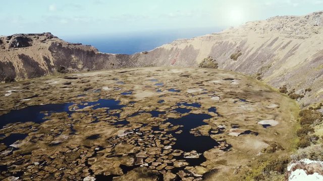 Crater Rano Kau, In Easter Island, Chile. Unesco World Heritage Site. 