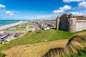 Panoramic view of Dieppe town, fishing port on the English Channel. On a clifftop overlooking...