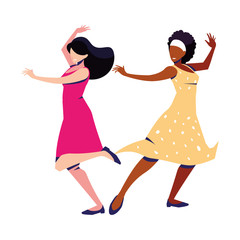 women in pose of dancing on white background