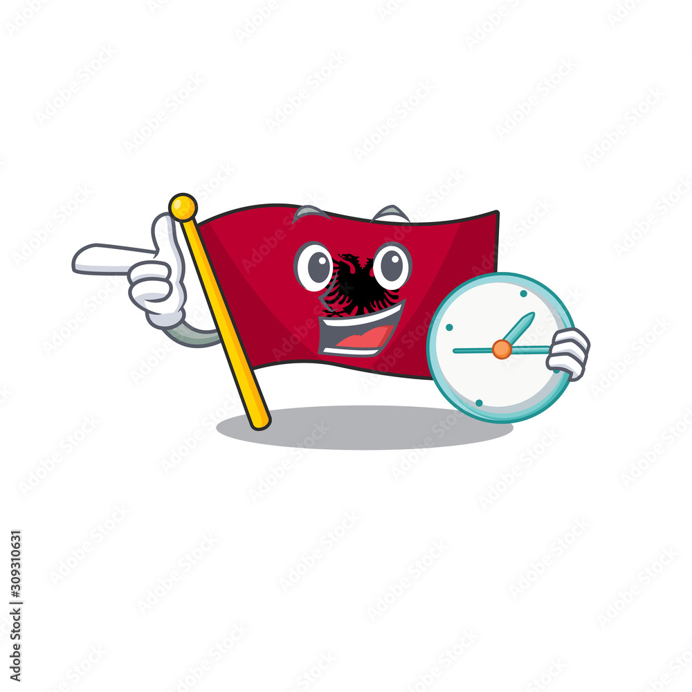 Canvas Prints smiling flag albania Scroll cartoon character style with clock