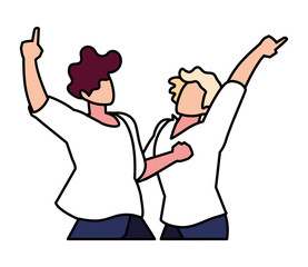 scene of men in dance pose, party, dance club