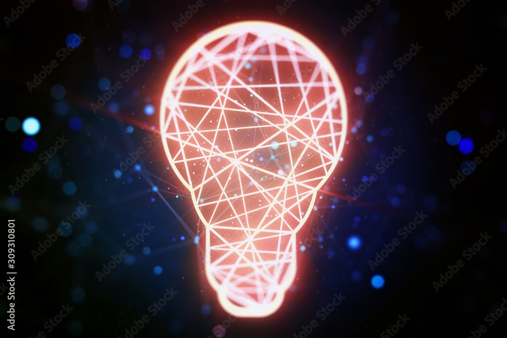 Poster Digital light bulb symbol, idea and creative concept. 3D Rendering