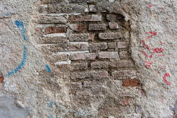 OLD BRICK WALL FOR BACKGROUND AND TEXTURE