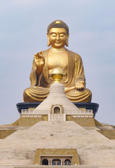 Fo Guang Shan Chinese temple and a big golden Buddha statue and Pagoda in Kaohsiung, Taiwan.