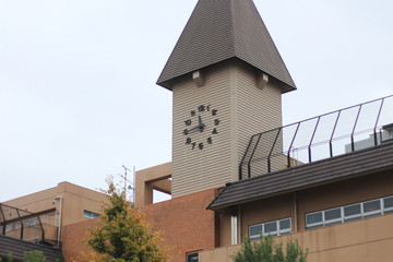 The clock tower on the old building