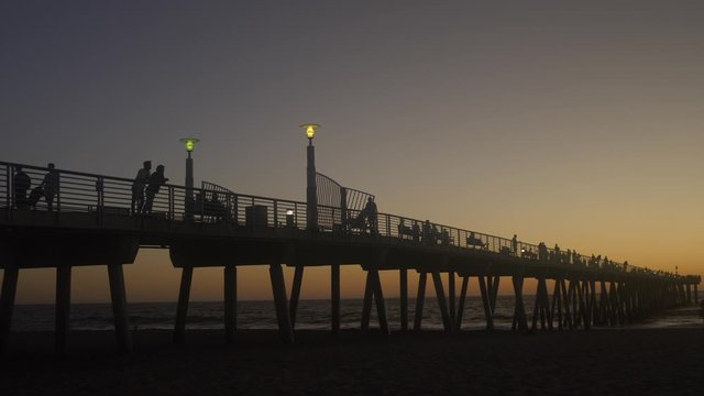 Wide Shot Silhouette of Hermosa Pier at Sunset