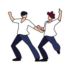 men in pose of dancing on white background