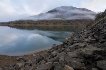 Lake berryessa california during rain storm  .