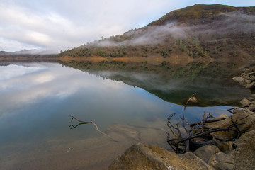 Lake berryessa california during rain storm  .