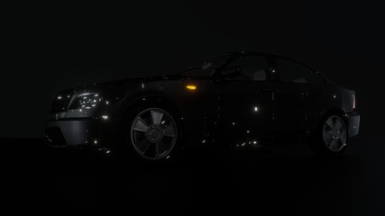 Fototapeta na wymiar Black Brandless Car on Dark Background. 3D illustration
