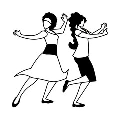 silhouette of women in dance pose on white background
