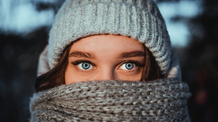 portrait of young woman in winter