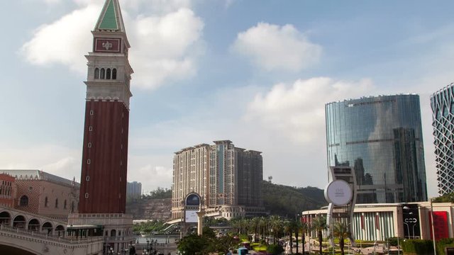 Cotai Macau street traffic cityscape day timelapse pan up