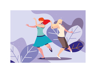 women dancing with landscape background