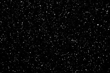 Chaotic white star bokeh on a isolated black background. falling blurry bokeh snow overlay, starry sky. white spots on black background, white drops and spots. abstraction.