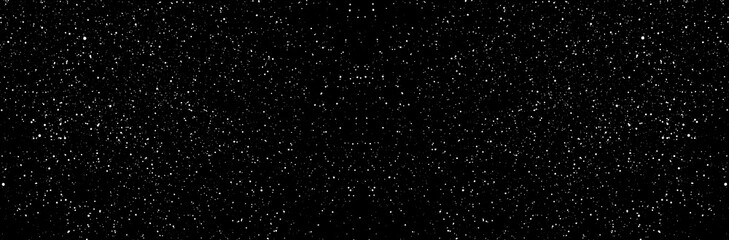 Naklejka na ściany i meble Chaotic white star bokeh on a isolated black background. falling blurry bokeh snow overlay, starry sky. white spots on black background, white drops and spots. abstraction.