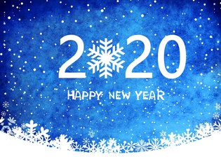 2020 Happy New Year card template. Design pattern snowflakes.