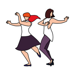 women in pose of dancing on white background