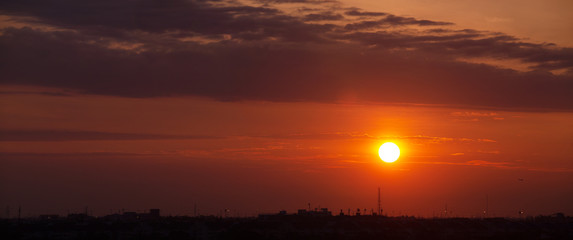 sunset over city