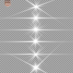 Set of bright beautiful stars. Light effect. Bright Star. Beautiful light to illustrate. Christmas star. White glitter sparkles with special light effect. Vector sparkles on a transparent background.