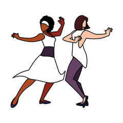 women in pose of dancing on white background