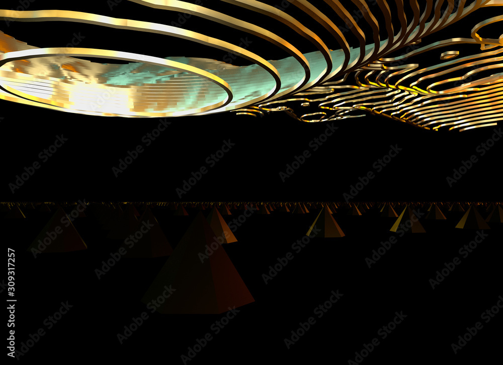 Poster Abstract topographic map 3D background with shiny golden lines in sci-fi technology style. 3D illustration