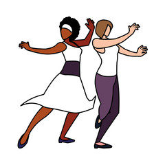 women in pose of dancing on white background