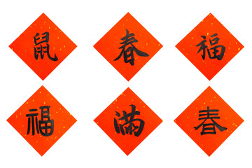 calligraphy with red spring couplet