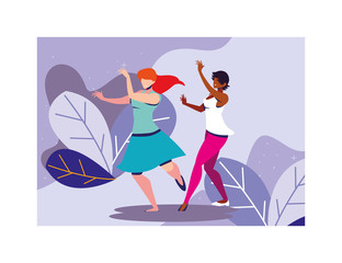 women dancing with landscape background