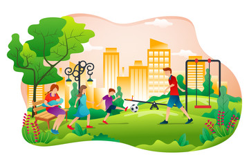 Obraz na płótnie Canvas Vector illustration of a city's park in flat style for website landing page. Template city's park for landing page, ui ux design, web design