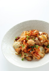 Korean food, chicken and cabbage stir fried with chicken
