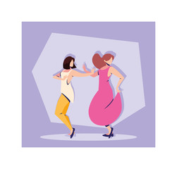 scene of women in dance pose, party, dance club