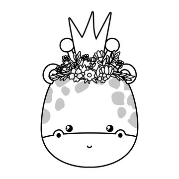 Cute giraffe with crown flowers and leaves vector design