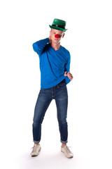 Funny young clown. Holidays and weekends.