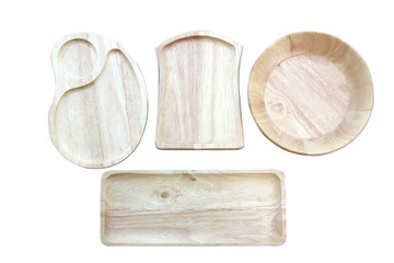 Set and collection of wooden Food container, Bowl, dish isolate on white background. Wood crafts. Handmade.