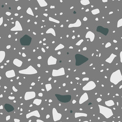 Terrazzo flooring vector seamless pattern in light grey colors. Classic italian type of floor in Venetian style composed of natural stone, granite, quartz, marble, glass and concrete