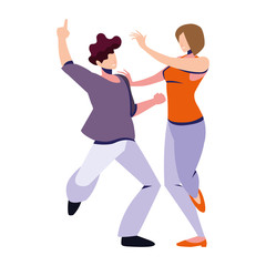 couple of people in pose of dancing on white background