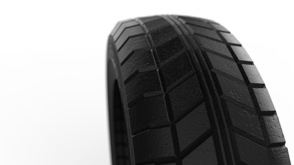 3d rendering of a rubber car tire isolated in a white studio background