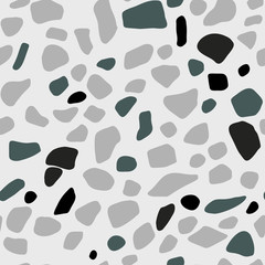 Terrazzo flooring vector seamless pattern in light grey colors. Classic italian type of floor in Venetian style composed of natural stone, granite, quartz, marble, glass and concrete